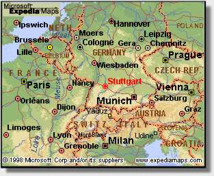Map of Europe with Stuttgart